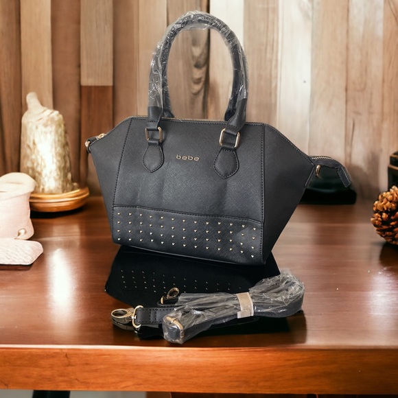 bebe Handbags - NEW BEBE BROOKLYN STUDDED BLACK CONVERTIBLE SATCHEL
CROSSBODY MESSENGER BAG
